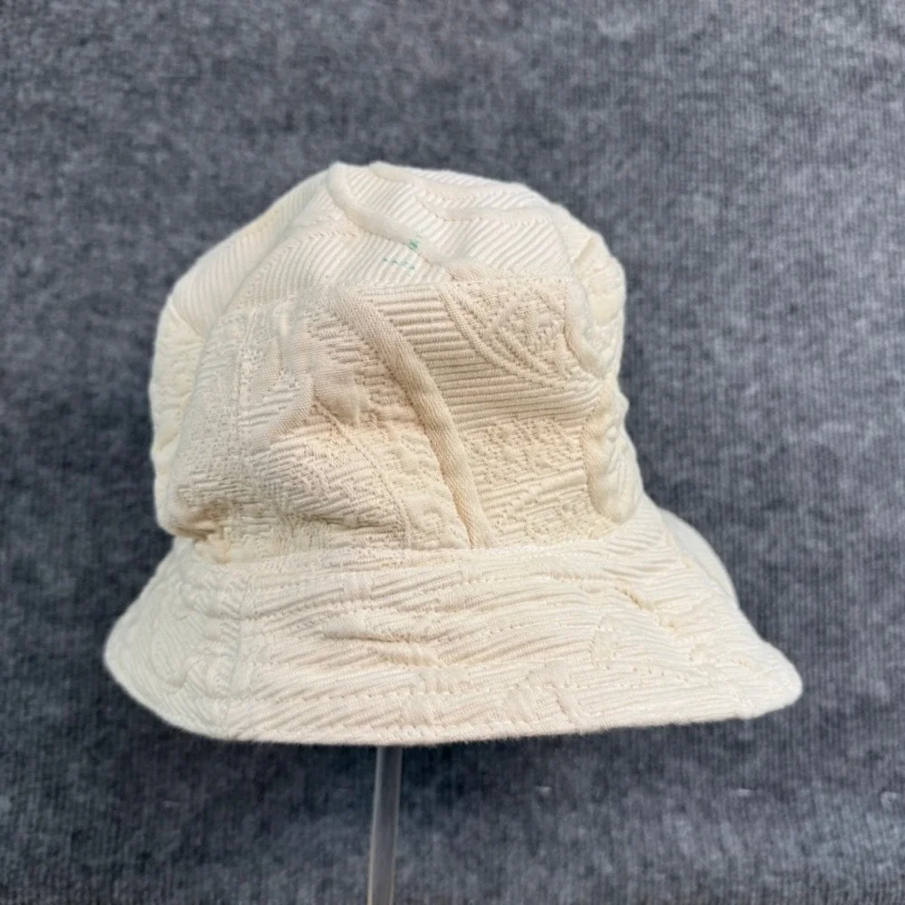 Vintage Textured Jacquard Bucket Hat Cream Swirl Pattern Bohemian Retro Hat